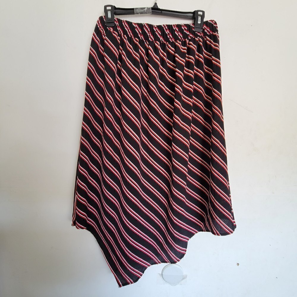 H&M Red White Striped Asymmetric Elastic Waist Band Midi Skirt Size Medium